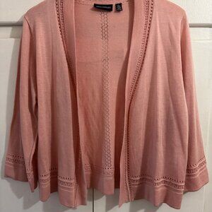 New! Nina Leonard Lightweight Pink Open Front Cardigan, Fine Gauge, Size Large